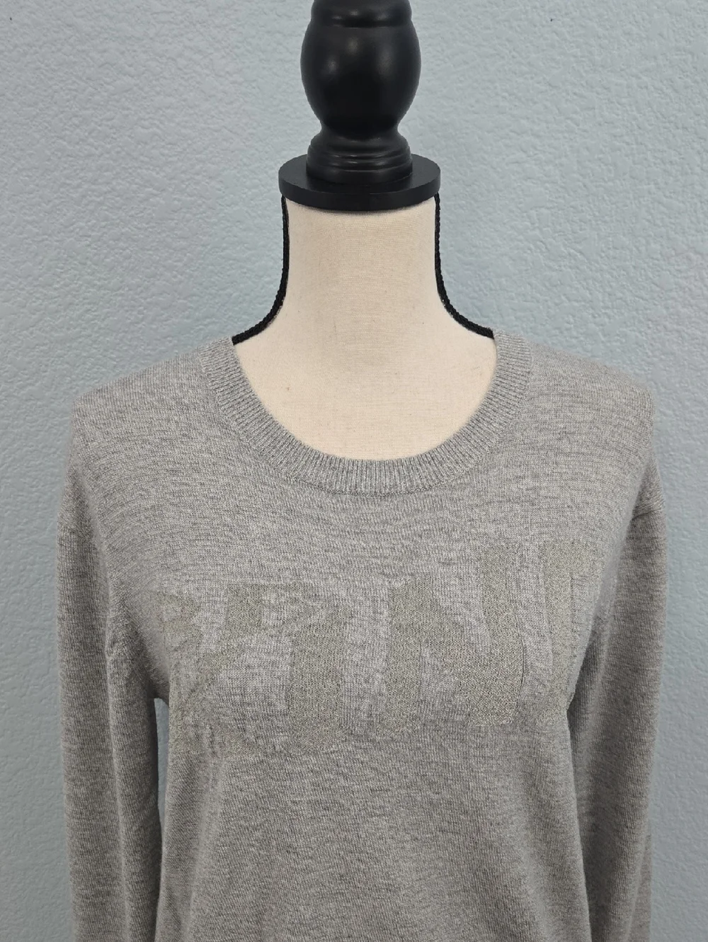 RAG & BONE Be Kind Reflective Light Gray Crewneck Sweater Striped Hem Sz MED - Picture 2 of 9